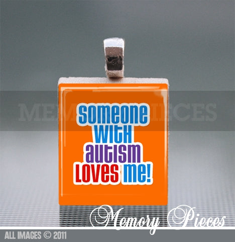 Autism Awareness 'Loves Me!' Scrabble Tile Pendant with Ball Chain