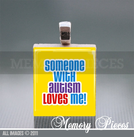 Autism Awareness 'Loves Me!' Scrabble Tile Pendant with Ball Chain