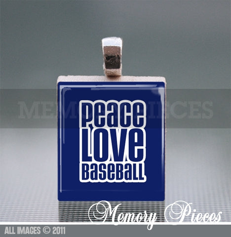 'Peace Love Baseball' Scrabble Tile Pendant with Ball Chain