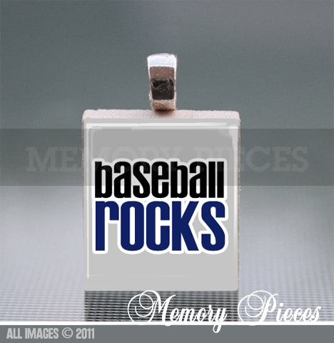 'Baseball Rocks' Scrabble Tile Pendant with Ball Chain