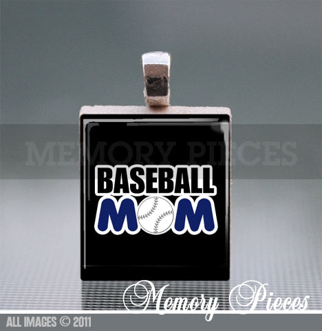 'Baseball Mom' Scrabble Tile Pendant with Ball Chain