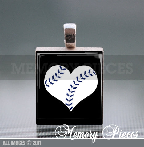 Baseball Scrabble Tile Pendant with Ball Chain