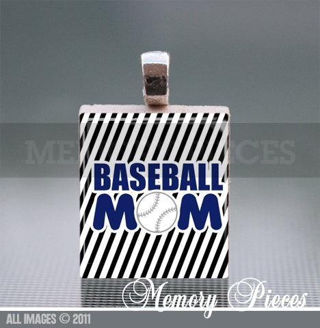 'Baseball Mom' Scrabble Tile Pendant with Ball Chain