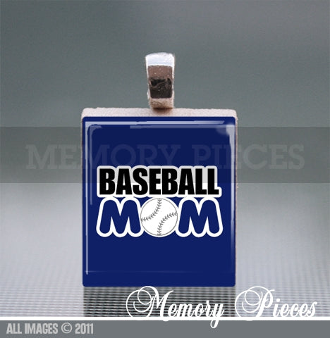 'Baseball Mom' Scrabble Tile Pendant with Ball Chain