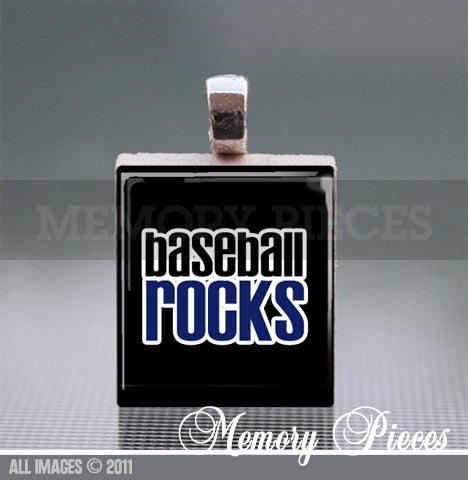 'Baseball Rocks' Scrabble Tile Pendant with Ball Chain