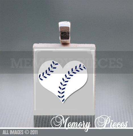 Baseball Scrabble Tile Pendant with Ball Chain