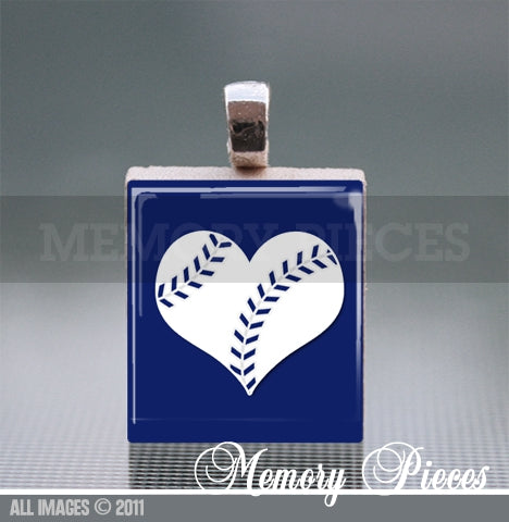 Baseball Scrabble Tile Pendant with Ball Chain