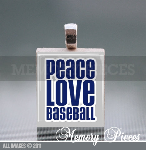 'Peace Love Baseball' Scrabble Tile Pendant with Ball Chain