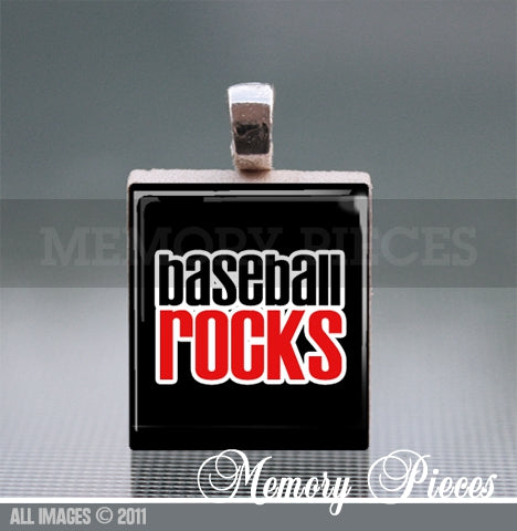 'Baseball Rocks' Scrabble Tile Pendant with Ball Chain