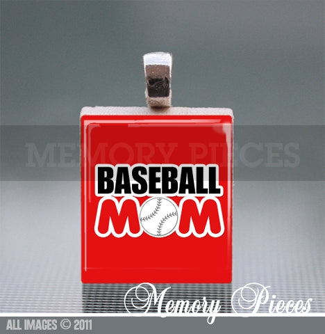 'Baseball Mom' Scrabble Tile Pendant with Ball Chain