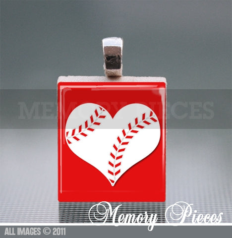 Baseball Scrabble Tile Pendant with Ball Chain