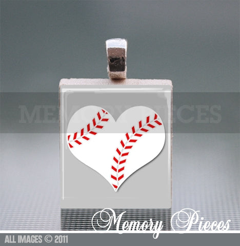 Baseball Scrabble Tile Pendant with Ball Chain