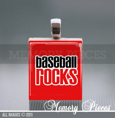 'Baseball Rocks' Scrabble Tile Pendant with Ball Chain