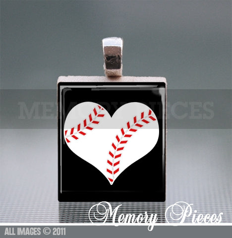 Baseball Scrabble Tile Pendant with Ball Chain