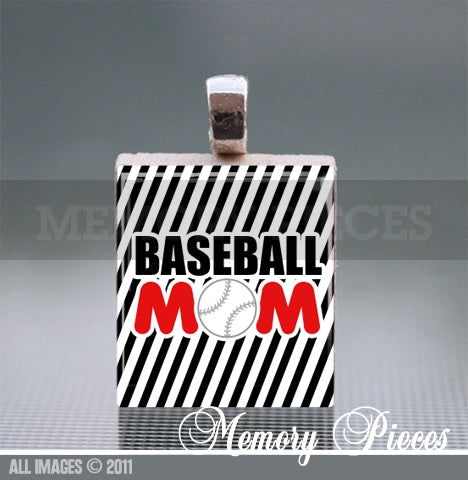 'Baseball Mom' Scrabble Tile Pendant with Ball Chain