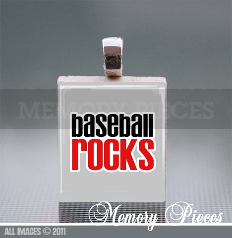 'Baseball Rocks' Scrabble Tile Pendant with Ball Chain