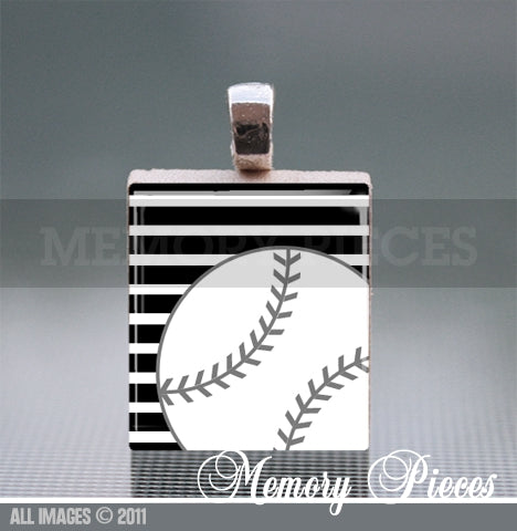 Baseball - Red Scrabble Tile Pendant with Ball Chain