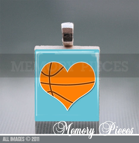 Basketball Scrabble Tile Pendant with Ball Chain