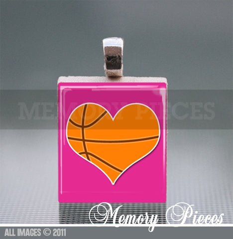 Basketball Scrabble Tile Pendant with Ball Chain