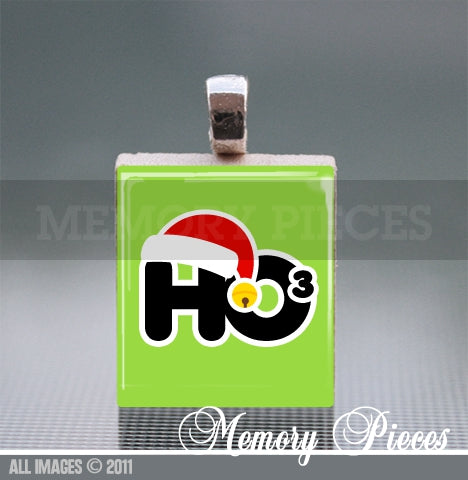 Ho x 3 Christmas Scrabble Tile Pendant with Silver Ball Chain