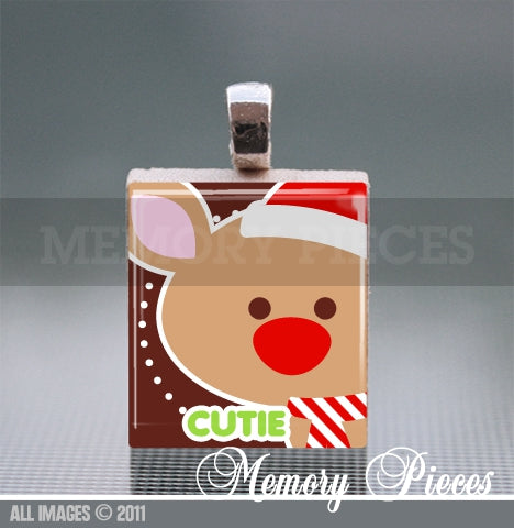 Mouse Cutie Scrabble Tile Pendant with Silver Ball Chain