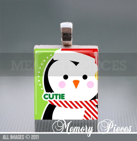 Penguin Cutie Scrabble Tile Pendant with Silver Ball Chain