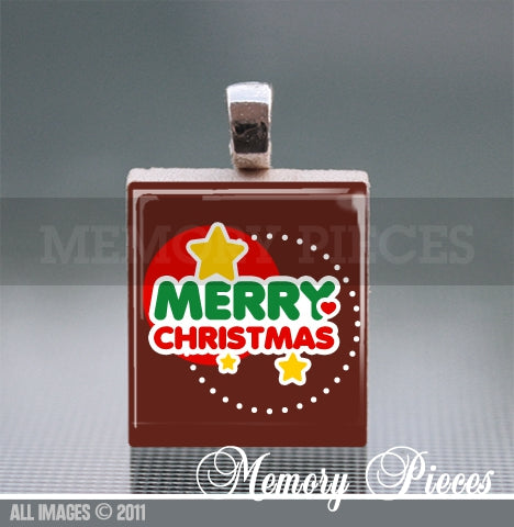 Merry Christmas Cutie Scrabble Tile Pendant with Silver Ball Chain