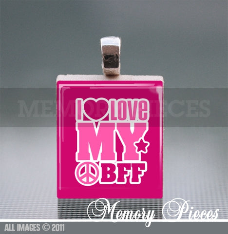 'I Love My BFF' Scrabble Tile Pendant with Silver Ball Chain