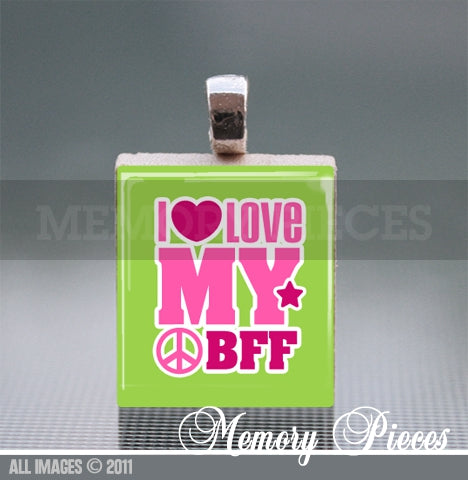 'I Love My BFF' Scrabble Tile Pendant with Silver Ball Chain