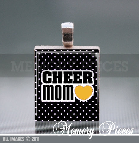 Cheer Mom Scrabble Tile Pendant with Ball Chain