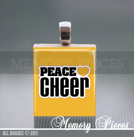 'Peace Love Cheer' Purple Scrabble Tile Pendant with Ball Chain