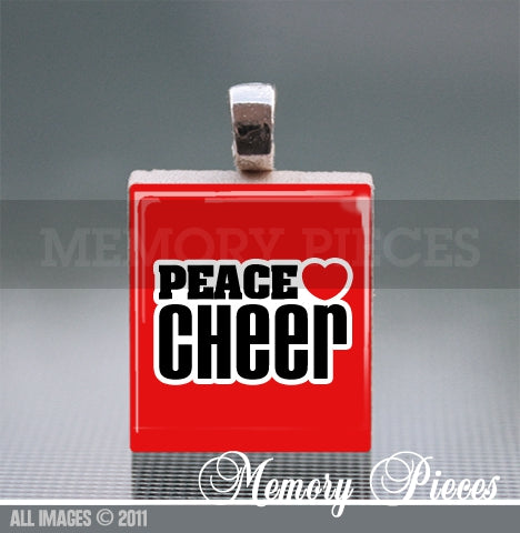 'Peace Love Cheer' Purple Scrabble Tile Pendant with Ball Chain