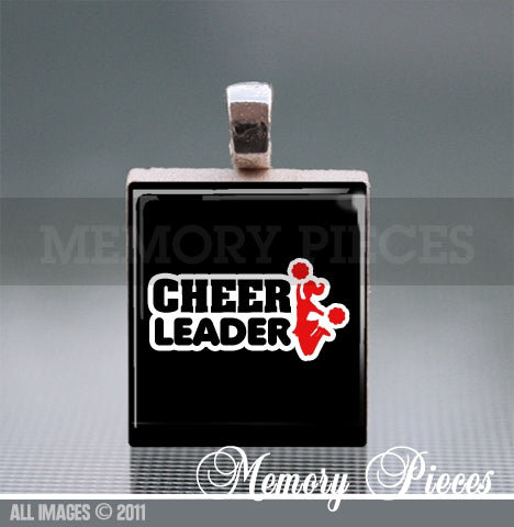 Cheerleader Scrabble Tile Pendant with Ball Chain