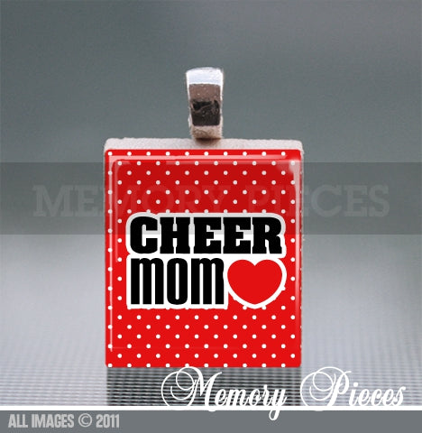 Cheer Mom Scrabble Tile Pendant with Ball Chain