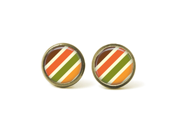 Fall Stripes and Plaid 12mm Post Earrings