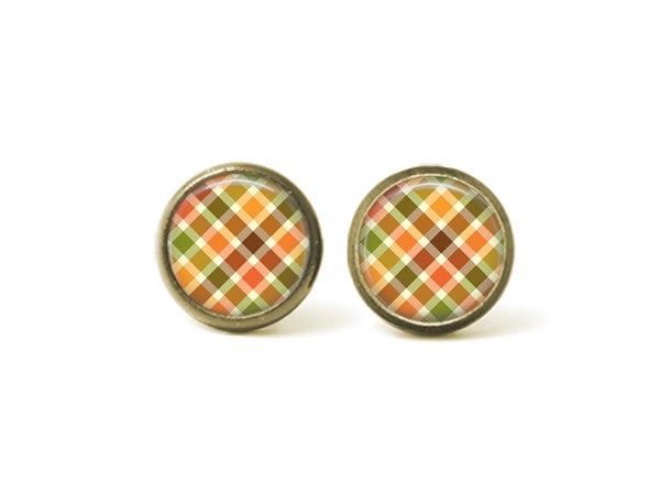 Fall Stripes and Plaid 12mm Post Earrings