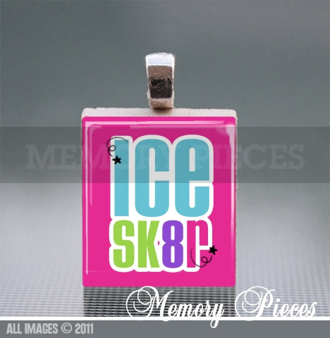 'Ice SK8R' Scrabble Tile Pendant with Ball Chain