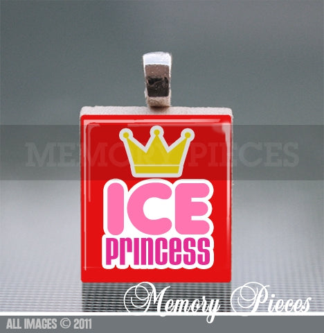 'Ice Princess' Ice Skating Scrabble Tile Pendant with Ball Chain