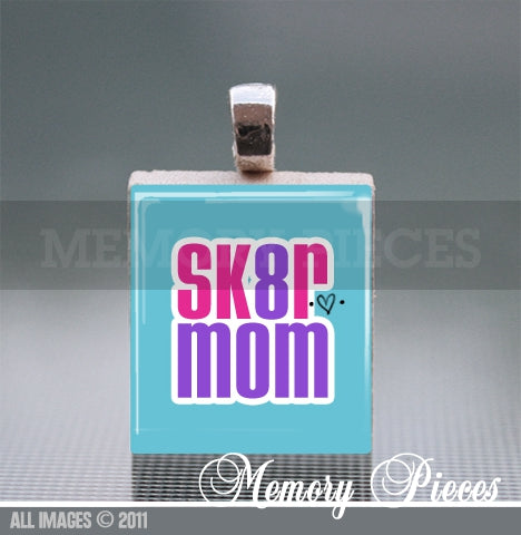 'SK8R Mom' Scrabble Tile Pendant with Ball Chain