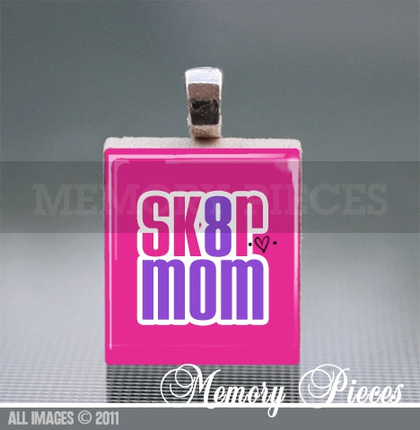 'SK8R Mom' Scrabble Tile Pendant with Ball Chain