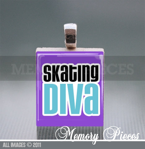 'Skating Diva' Scrabble Tile Pendant with Ball Chain