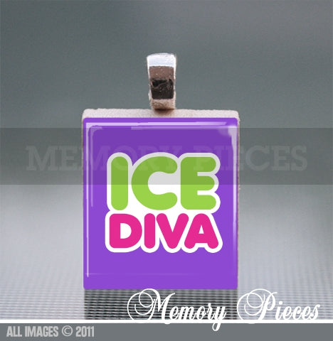 'Ice Diva' Ice Skate Scrabble Tile Pendant with Ball Chain