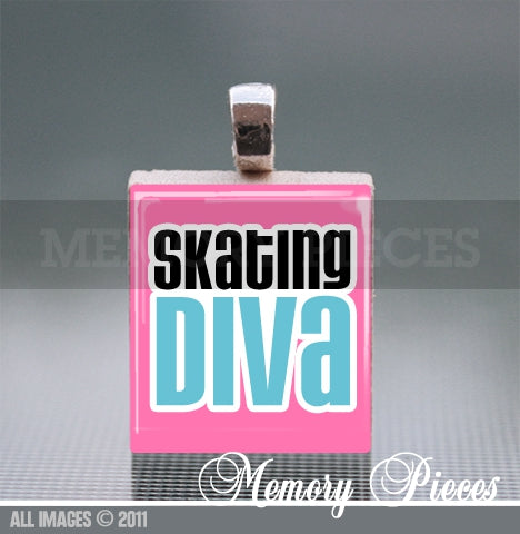 'Skating Diva' Scrabble Tile Pendant with Ball Chain