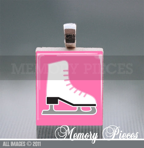 Ice Skate Scrabble Tile Pendant with Ball Chain