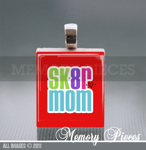 'SK8R Mom' Scrabble Tile Pendant with Ball Chain