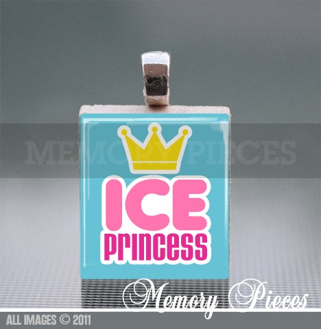 'Ice Princess' Ice Skating Scrabble Tile Pendant with Ball Chain