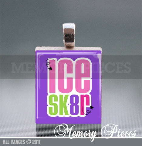 'Ice SK8R' Scrabble Tile Pendant with Ball Chain