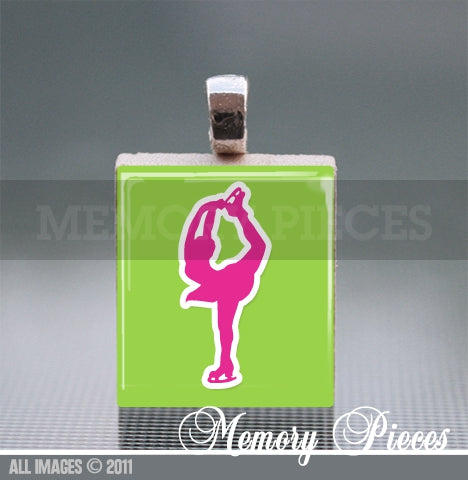 Ice Figure Skater Scrabble Tile Pendant with Ball Chain