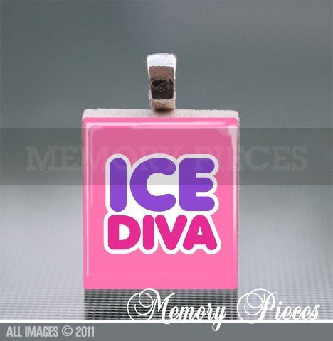 'Ice Diva' Ice Skate Scrabble Tile Pendant with Ball Chain