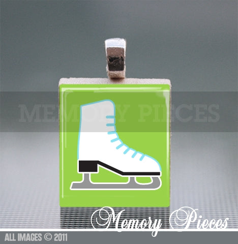 Ice Skate Scrabble Tile Pendant with Ball Chain